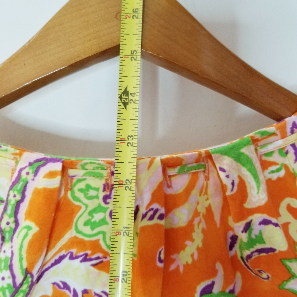 Lauren Ralph Lauren Cap Sleeve Cotton Top Orange Tropical Paisley Sz XS-S - Picture 9 of 14